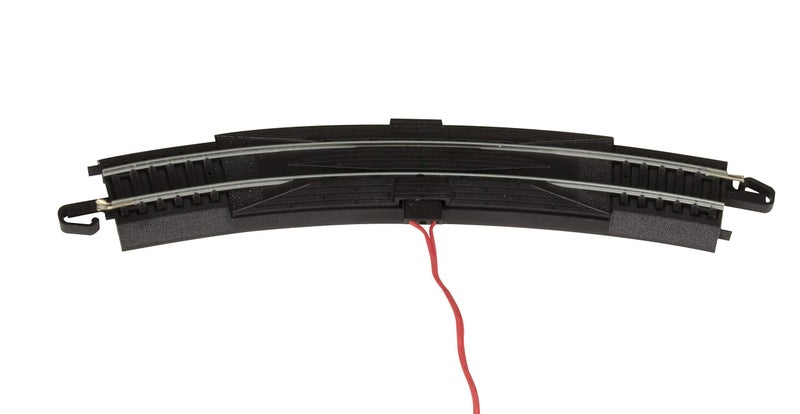 Bachmann Trains - Snap-Fit E-Z TRACK 18â€ RADIUS CURVED TERMINAL RERAILER w/WIRE (1/card) - STEEL ALLOY Rail With Black Roadbed - HO Scale - Image 1